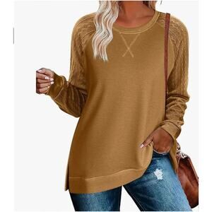 NWT Women Long Sleeve Lightweight Cable Knit Sleeve Shirt